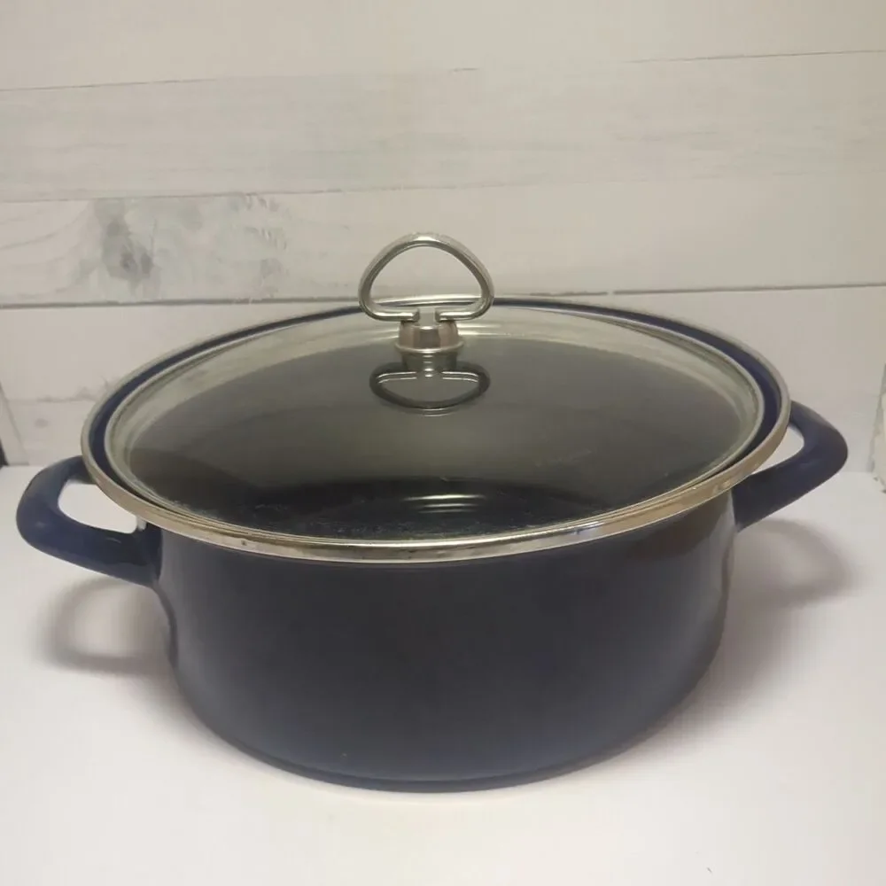 Vintage Chantal Cobalt Blue 5 Qt Dutch Oven Enamel On Steel 